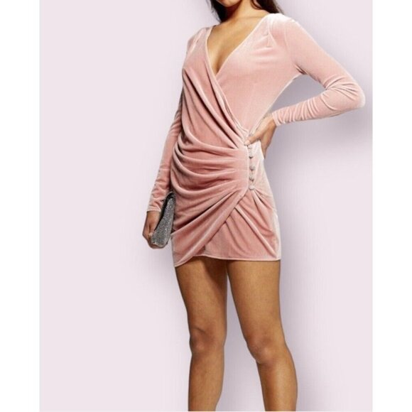 Topshop Pink Velvet Rhinestone Button Mini Dress - Picture 1 of 7